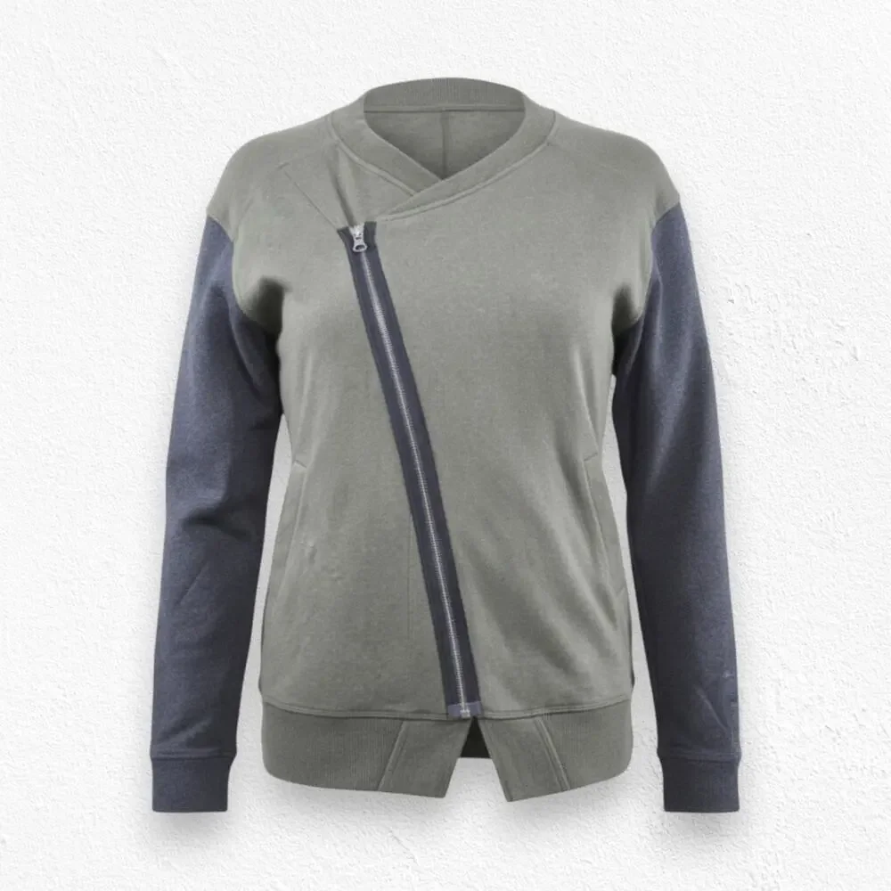 Lululemon Olive Gray Asymmetrical Zip Jacket Cotton Men's Sweatshirt Size Medium
